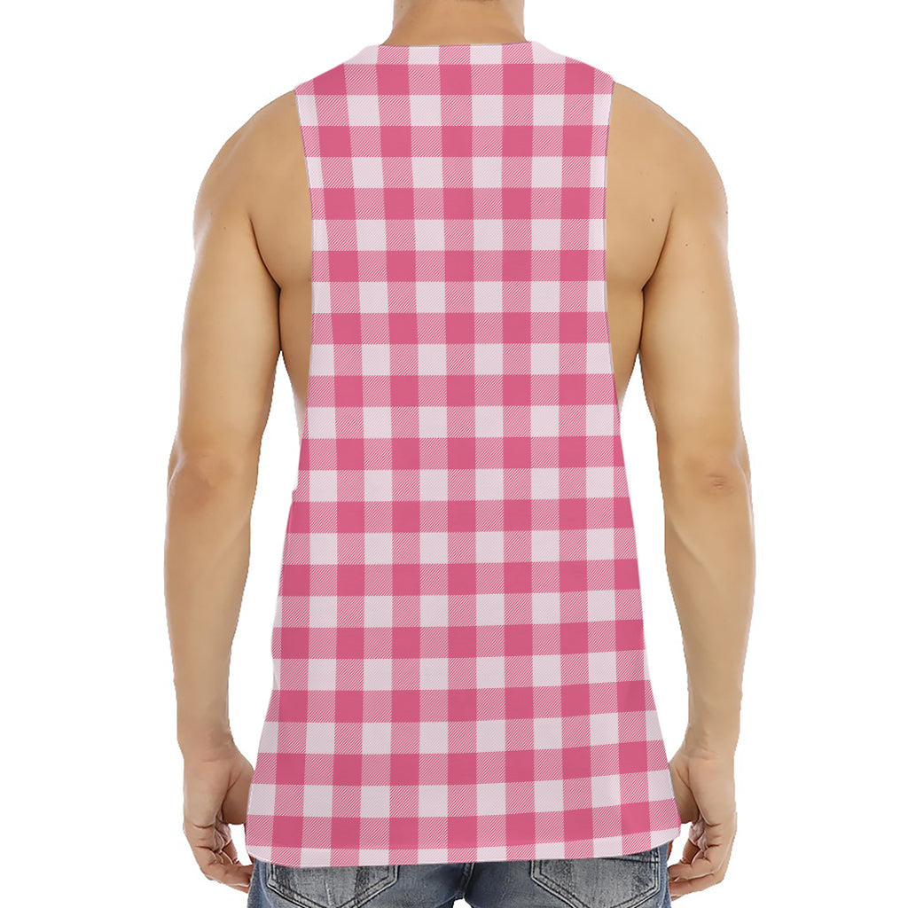 Pink And White Buffalo Check Print Men's Muscle Tank Top