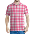 Pink And White Buffalo Check Print Men's Polo Shirt