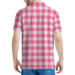 Pink And White Buffalo Check Print Men's Polo Shirt