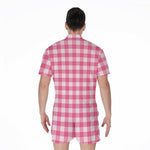 Pink And White Buffalo Check Print Men's Rompers