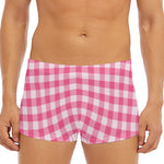Pink And White Buffalo Check Print Men's Short Boxer Briefs