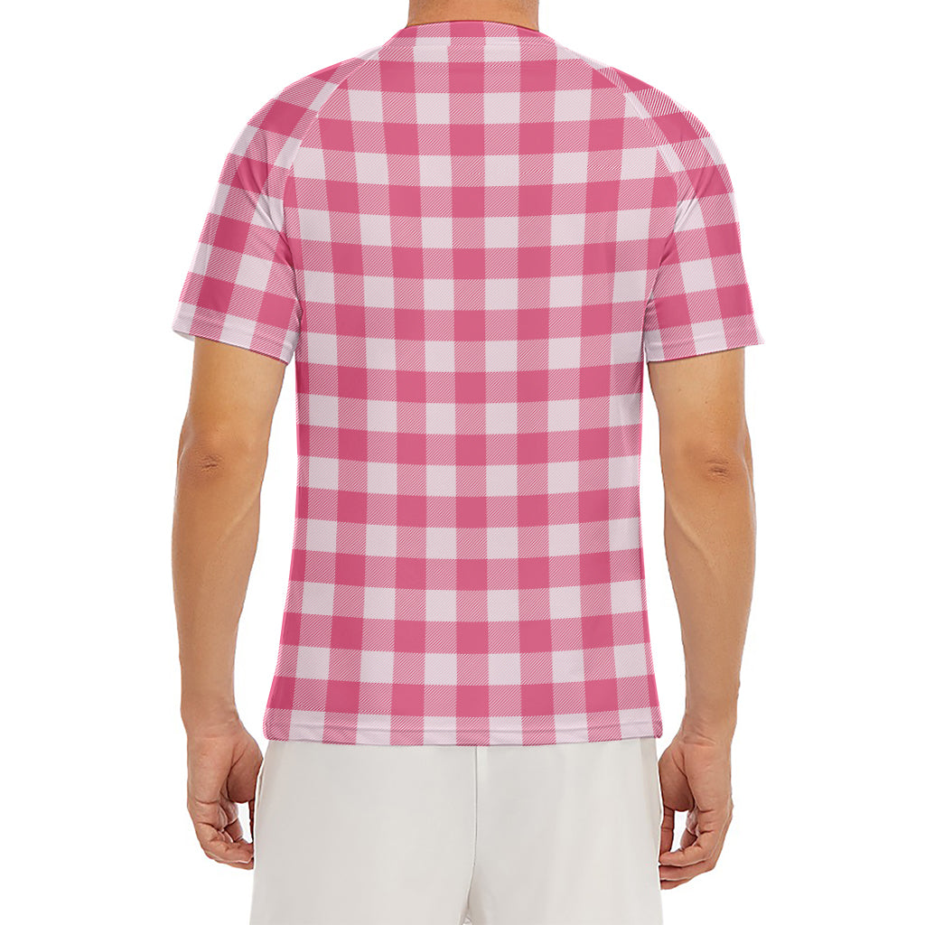 Pink And White Buffalo Check Print Men's Short Sleeve Rash Guard