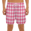 Pink And White Buffalo Check Print Men's Split Running Shorts