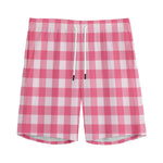 Pink And White Buffalo Check Print Men's Sports Shorts