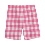 Pink And White Buffalo Check Print Men's Sports Shorts