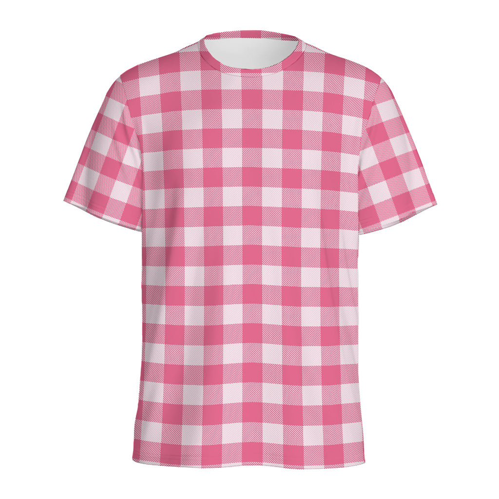 Pink And White Buffalo Check Print Men's Sports T-Shirt
