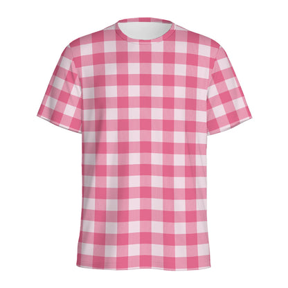 Pink And White Buffalo Check Print Men's Sports T-Shirt