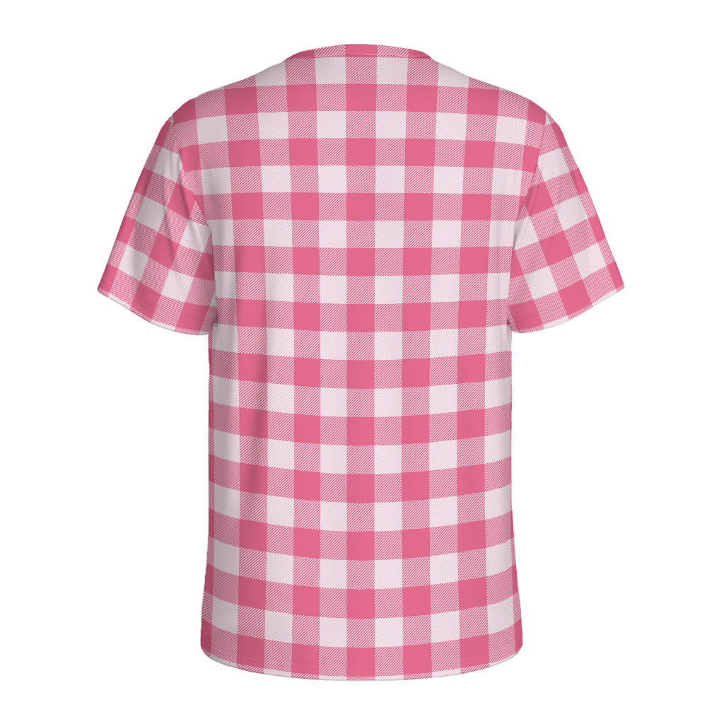 Pink And White Buffalo Check Print Men's Sports T-Shirt