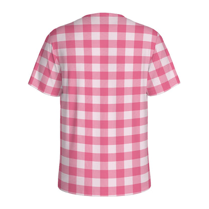 Pink And White Buffalo Check Print Men's Sports T-Shirt