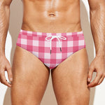 Pink And White Buffalo Check Print Men's Swim Briefs