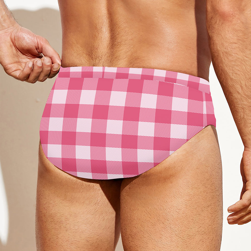 Pink And White Buffalo Check Print Men's Swim Briefs