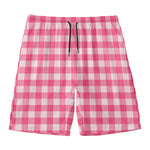 Pink And White Buffalo Check Print Men's Swim Trunks