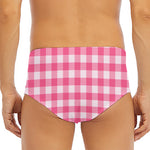 Pink And White Buffalo Check Print Men's Triangle Swim Briefs