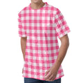 Pink And White Buffalo Check Print Men's Velvet T-Shirt