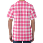 Pink And White Buffalo Check Print Men's Velvet T-Shirt