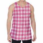 Pink And White Buffalo Check Print Men's Velvet Tank Top