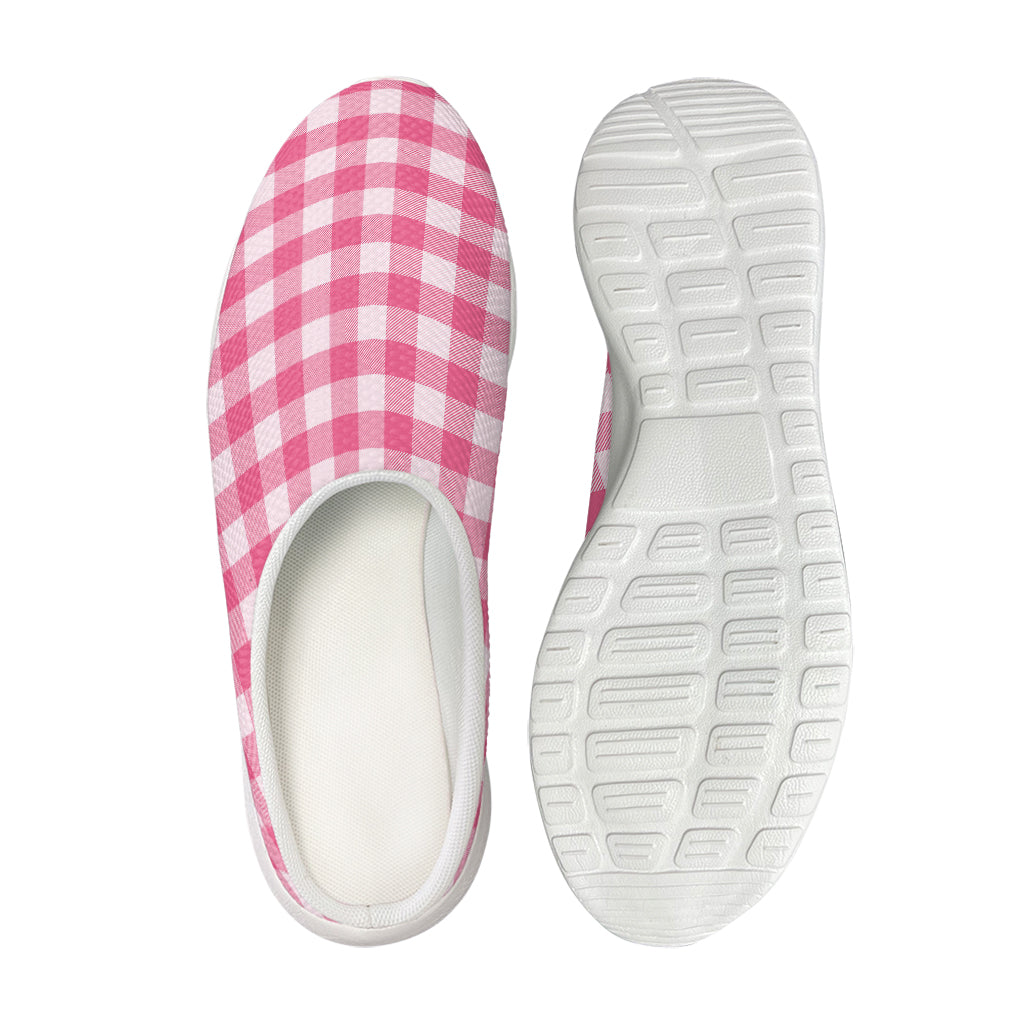 Pink And White Buffalo Check Print Mesh Casual Shoes