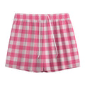 Pink And White Buffalo Check Print Mesh Shorts