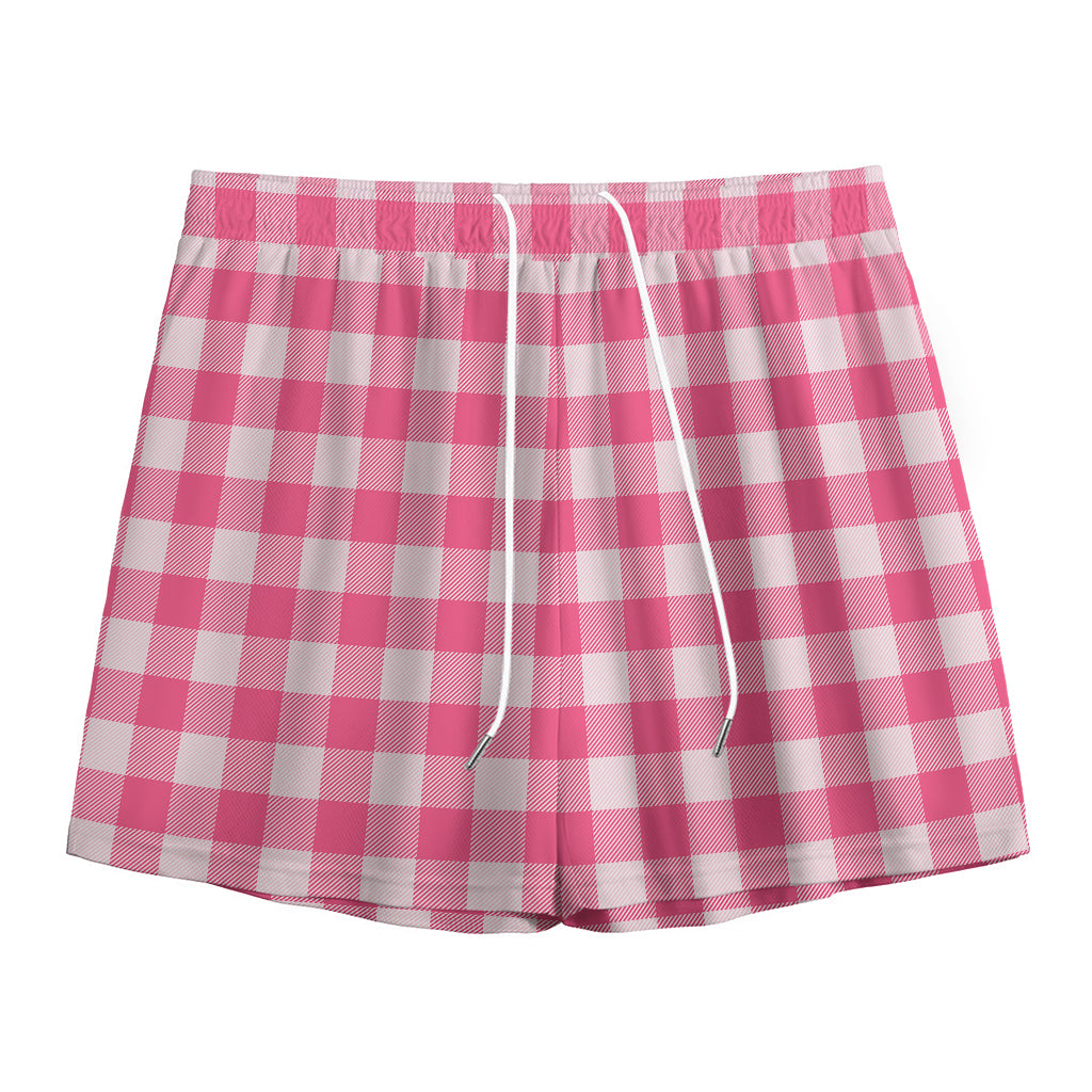 Pink And White Buffalo Check Print Mesh Shorts
