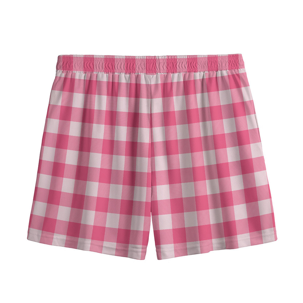 Pink And White Buffalo Check Print Mesh Shorts