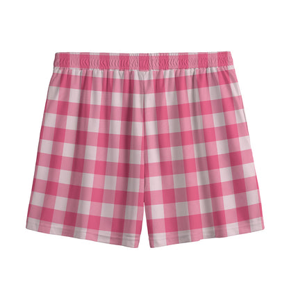 Pink And White Buffalo Check Print Mesh Shorts