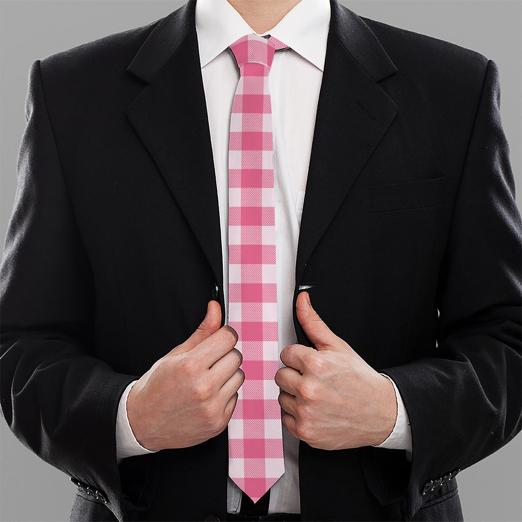 Pink And White Buffalo Check Print Necktie