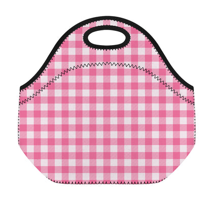 Pink And White Buffalo Check Print Neoprene Lunch Bag