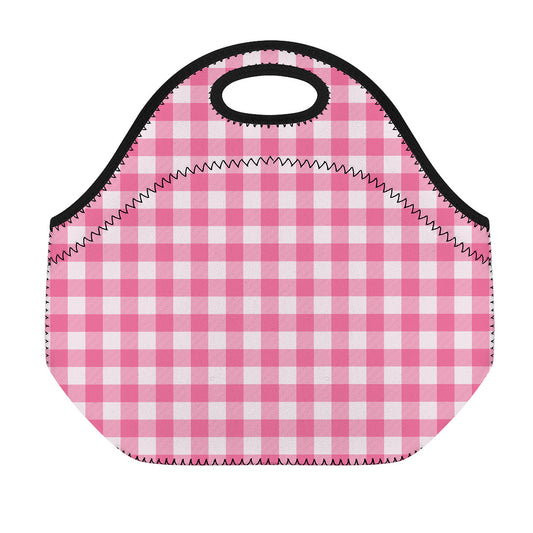 Pink And White Buffalo Check Print Neoprene Lunch Bag