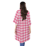 Pink And White Buffalo Check Print Open Front Beach Cover Up
