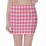 Pink And White Buffalo Check Print Pencil Mini Skirt