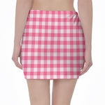 Pink And White Buffalo Check Print Pencil Mini Skirt