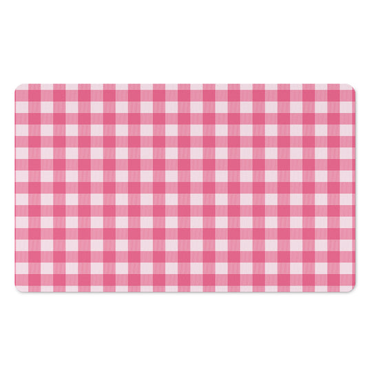 Pink And White Buffalo Check Print Polyester Doormat