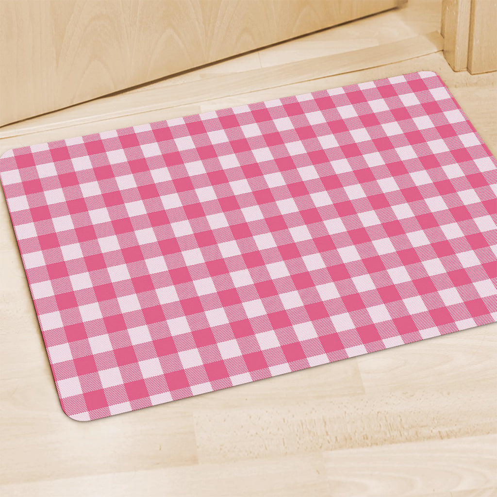 Pink And White Buffalo Check Print Polyester Doormat