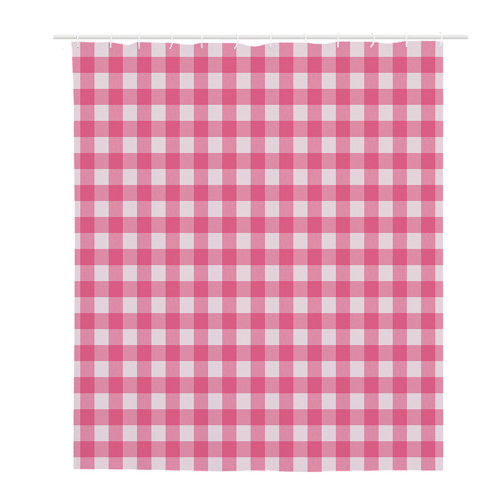 Pink And White Buffalo Check Print Polyester Shower Curtain