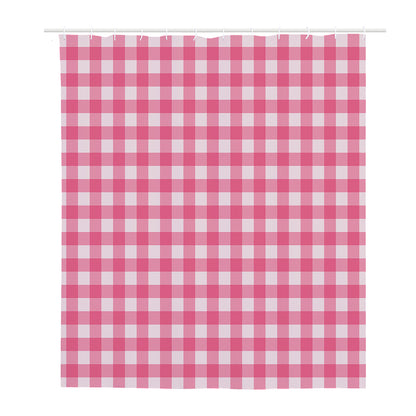 Pink And White Buffalo Check Print Polyester Shower Curtain