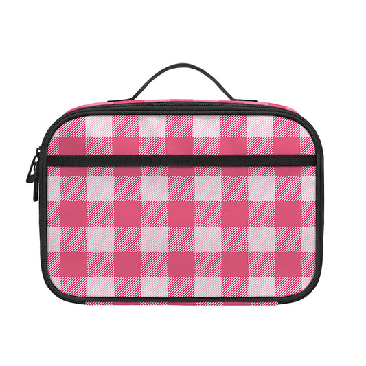 Pink And White Buffalo Check Print Portable Lunch Bag