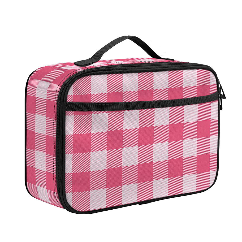 Pink And White Buffalo Check Print Portable Lunch Bag