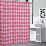 Pink And White Buffalo Check Print Premium Shower Curtain