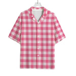 Pink And White Buffalo Check Print Rayon Hawaiian Shirt