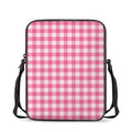 Pink And White Buffalo Check Print Rectangular Crossbody Bag