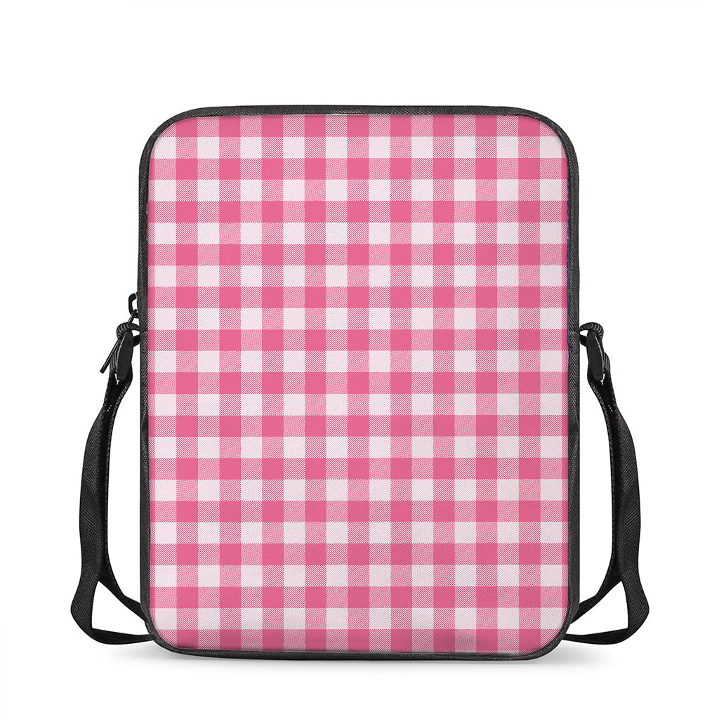 Pink And White Buffalo Check Print Rectangular Crossbody Bag