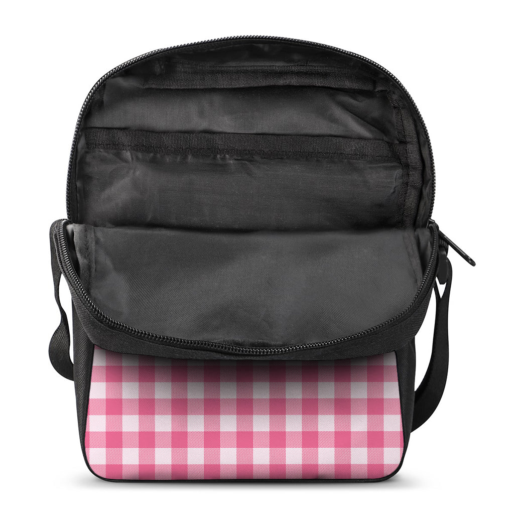Pink And White Buffalo Check Print Rectangular Crossbody Bag
