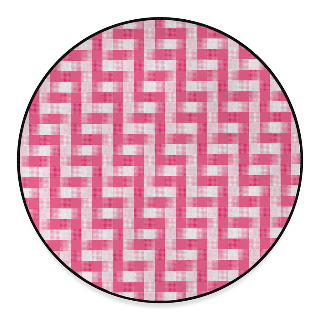 Pink And White Buffalo Check Print Round Floor Mat