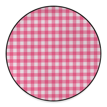 Pink And White Buffalo Check Print Round Floor Mat