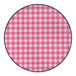 Pink And White Buffalo Check Print Round Floor Mat