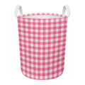 Pink And White Buffalo Check Print Round Laundry Basket