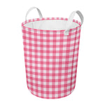 Pink And White Buffalo Check Print Round Laundry Basket