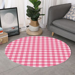 Pink And White Buffalo Check Print Round Rug