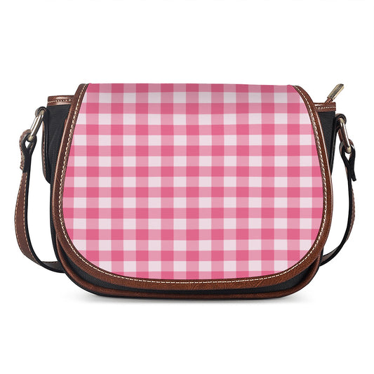 Pink And White Buffalo Check Print Saddle Bag