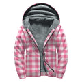 Pink And White Buffalo Check Print Sherpa Lined Zip Up Hoodie